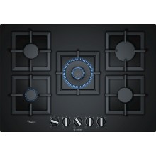 Bosch Serie 6, Plynová varná deska, 75 cm, tvrzené sklo, černá PPQ7A6B20