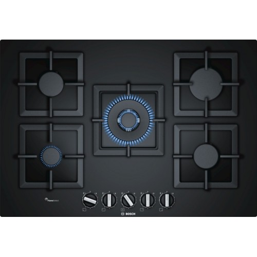 Bosch Serie 6, Plynová varná deska, 75 cm, tvrzené sklo, černá PPQ7A6B20