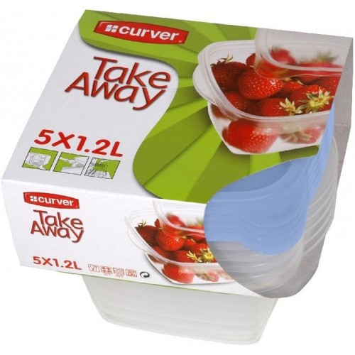 CURVER Sada dóz TAKE AWAY 5x 1,2 l, 16.5 x 16 x 14 cm, transparentní modrá, 08323-001