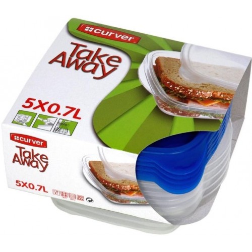 CURVER Sada dóz TAKE AWAY 5x 0,7 l, 16 x 16 x 11 cm, transparentní modrá, 08313-001 CURVER Sada dóz TAKE AWAY 5x 0,7 l, 16 x 16 x 11 cm, transparentní modrá, 08313-001