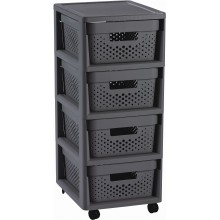 CURVER INFINITY 4x 11L Regál se šuplíky 36 x 29,5 x 65,8 cm, puntíky, tmavě šedé 04356-G43