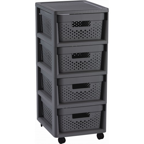 CURVER INFINITY 4x 11L Regál se šuplíky 36 x 29,5 x 65,8 cm, puntíky, tmavě šedé 04356-G43