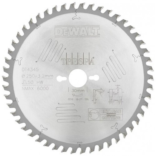 DeWALT DT4345 Pilový kotouč Extreme 250 x 30 mm, 50 zubů, HZ 10°