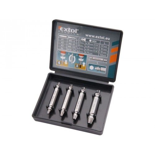EXTOL PREMIUM vytáhováky zalomených šroubů, sada 4ks 8801842 EXTOL PREMIUM vytáhováky zalomených šroubů, sada 4ks 8801842