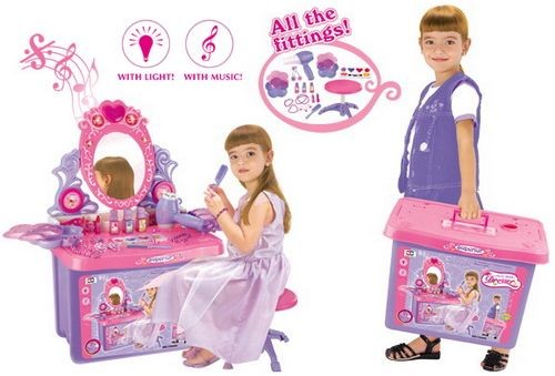 Dětský kosmetický stolek G21 se zrcadlem a zvuky v kufru 690411