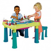 VÝPRODEJ KETER CREATIVE PLAY TABLE stoleček & dvě židličky, zelená/tyrkysová 17184184 POŠKOZENÝ OBAL!!