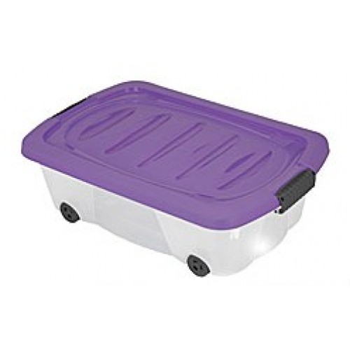 KAISERHOFF Pojízdný plastový úložný box, 60 x 38 x 17,5 cm, 24 l, transparentní/fialová, KO-899487fial