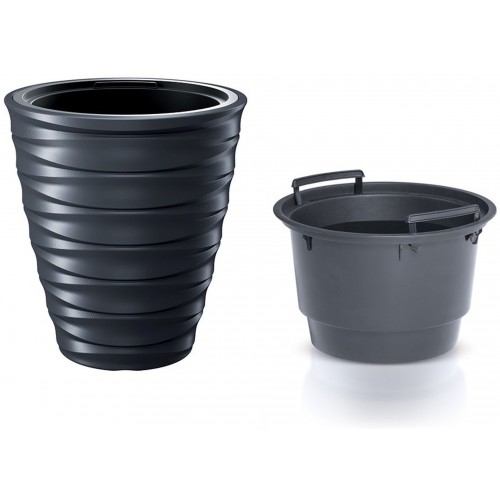 Prosperplast FREZE Květináč nízký s vkladem 38,3cm, antracit DBFE400 Prosperplast FREZE Květináč nízký s vkladem 38,3cm, antracit DBFE400