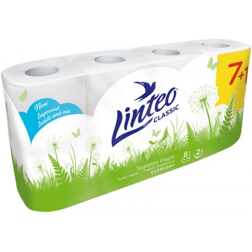 LINTEO Toaletní papír 8 rolí, bílý, 2-vrstvý 20710