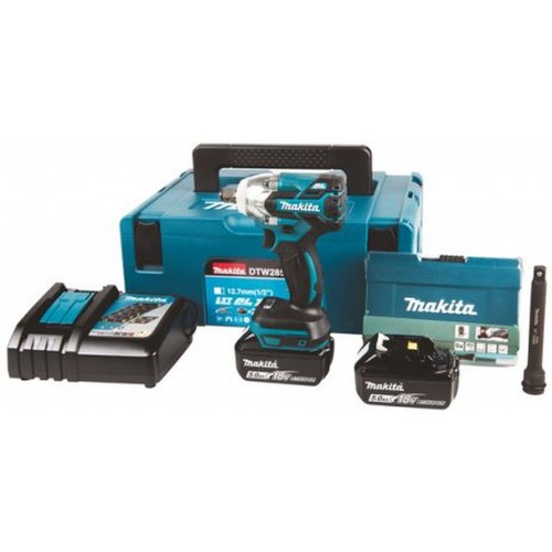 MAKITA DTW285RTJX Aku rázový utahovák Li-ion (2x18V/5,0Ah) + sada příslušenství 9ks, Makpac 2 MAKITA DTW285RTJX Aku rázový utahovák Li-ion (2x18V/5,0Ah) + sada příslušenství 9ks, Makpac 2