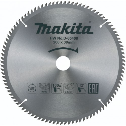 MAKITA D-65408 Pilový kotouč na dřevo 260mm x 30mm, 100 zubů