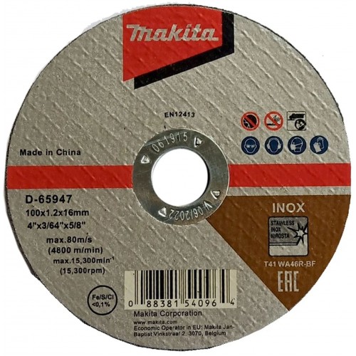 MAKITA D-65947 Řezný kotouč 100x1.0x16 nerez MAKITA D-65947 Řezný kotouč 100x1.0x16 nerez
