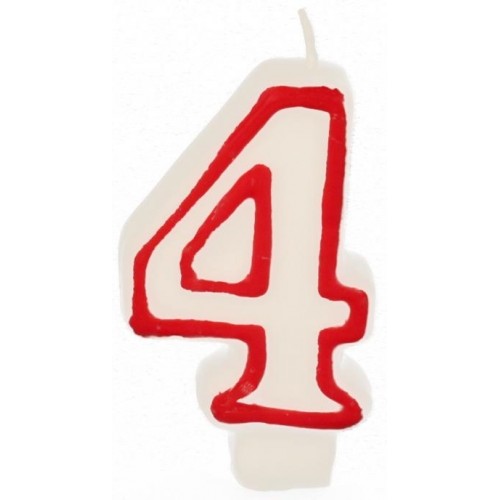 PAPSTAR Narozeninová svíčka - číslice 4 - bílá s červeným okrajem 7,3cm