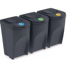 Prosperplast SORTIBOX Sada 3 odpadkových košů 3x35l, antracit IKWB35S3