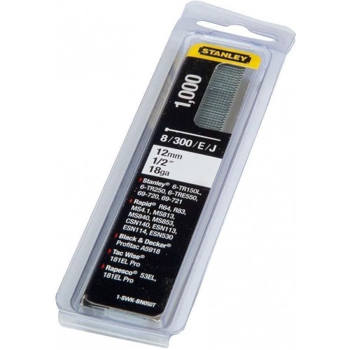 STANLEY 1-SWK-BN050T 12 mm/1/2"/18 Kolářské hřebíky typ 8/300/E/J, 1000ks STANLEY 1-SWK-BN050T 12 mm/1/2"/18 Kolářské hřebíky typ 8/300/E/J, 1000ks