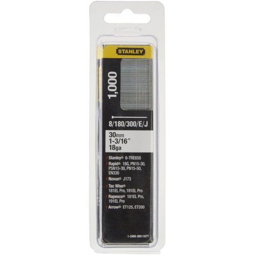 STANLEY 1-SWKBN1187T 30 mm/1 3/16"/18 Kolářské hřebíky typ 8/300/E/J, 1000ks