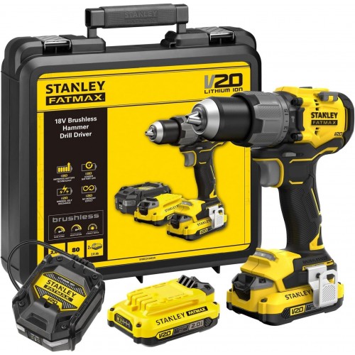 STANLEY SFMCD726D2K FatMax V20 Aku bezuhlíková vrtačka s příklepem (80Nm/18V/2x2,0Ah)