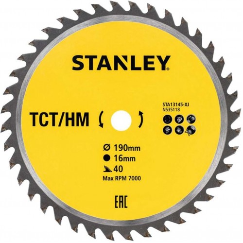STANLEY STA13145 Pilový kotouč TCT/HM pro příčné řezy 190x16mm, 40 zubů