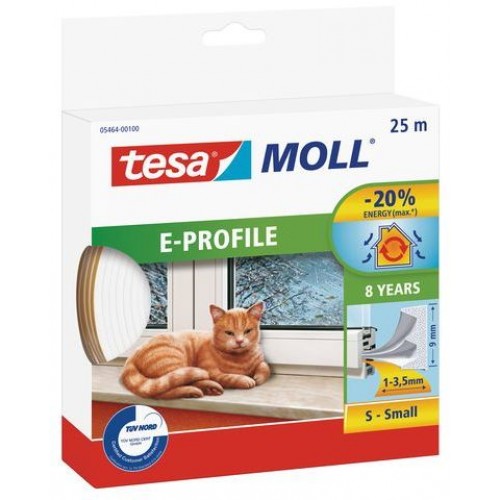 TESA MOLL Gumové těsnění, bílé, na okna a dveře, E profil, 25m 05464-00102-00