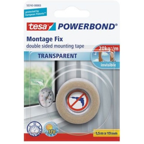 TESA Powerbond Montážní oboustranná pěnová páska na sklo, průhledná, 1,5m x 19mm 55743-00003-02