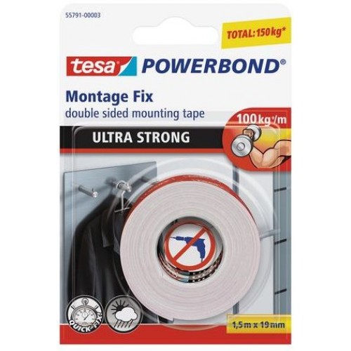 TESA Powerbond Ultra Strong, oboustranná montážní páska, bílá, 1,5m x 19mm 55791-00005-00