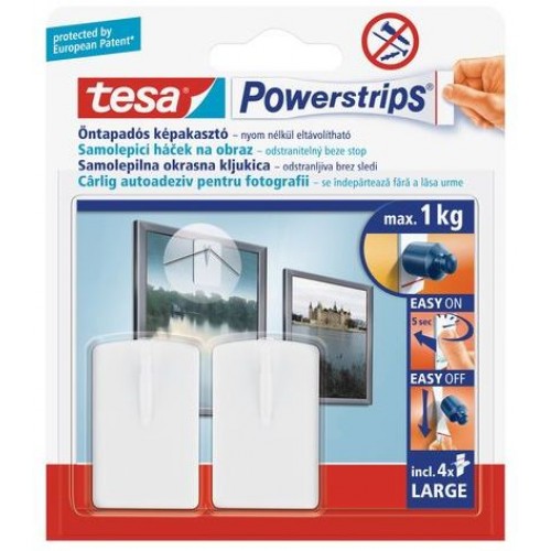 TESA Powerstrips háček na obrazy, obdélníkové, bílý plast, nosnost 1kg 58031-00129-01