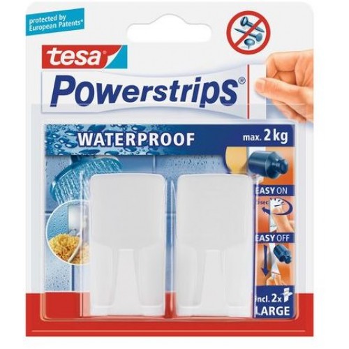TESA Powerstrips Waterproof háček voděodolný, obdélníkový velký, bílý plast, nosnost 2kg59701-00000-00