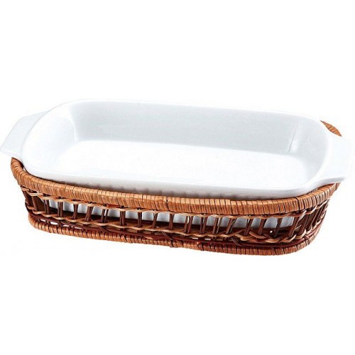 WELLBERG Porcelánová servírovací miska v košíku obdélník 29 x 16 cm cm WB-10309