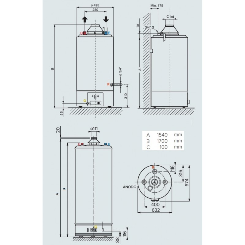 ARISTON SGA X 200 EE plynovy stacionarni bojler, 193 l 3211033