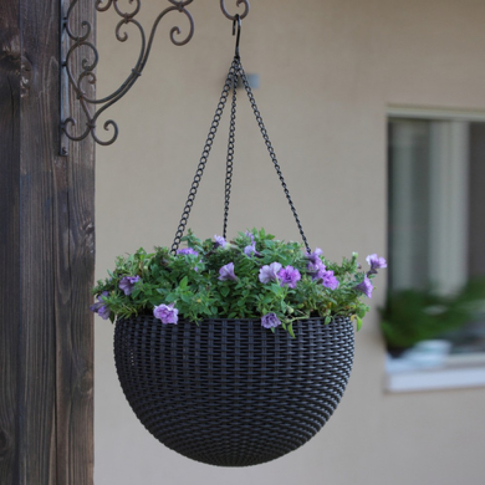 KETER HANGING SPHERE Planter květináč závěsný, ratan, hnědá 17199246