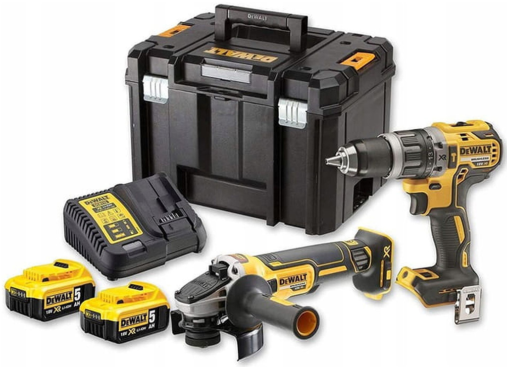 DeWALT DCK2020P2T Aku sada Vrtací šroubovák DCD796 , úhlová bruska DCG405 +(2x5,0Ah/18V)+TSTAK