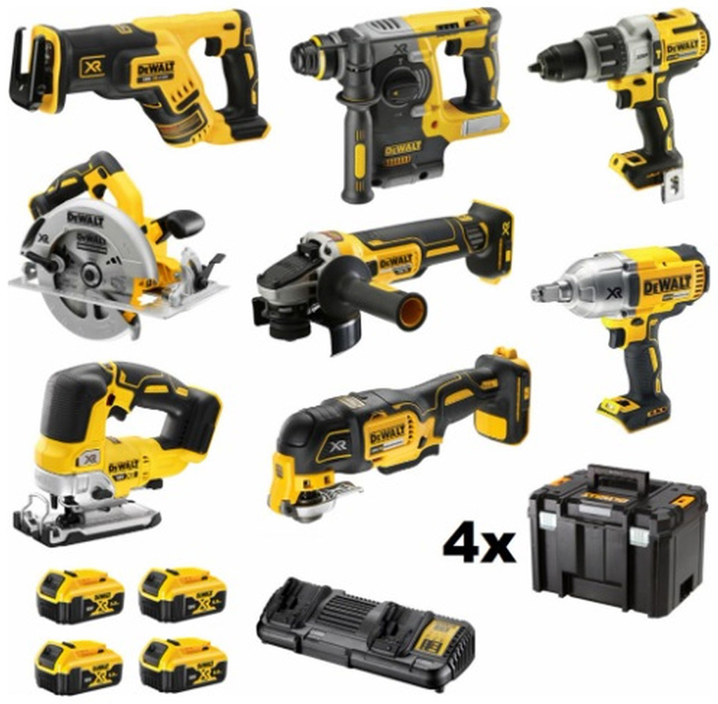 DeWALT DCK865P4T Aku Kombo sada nářadí 18 V - 7 druhů nářadí, 4x aku 5,0 Ah, 4x kufr