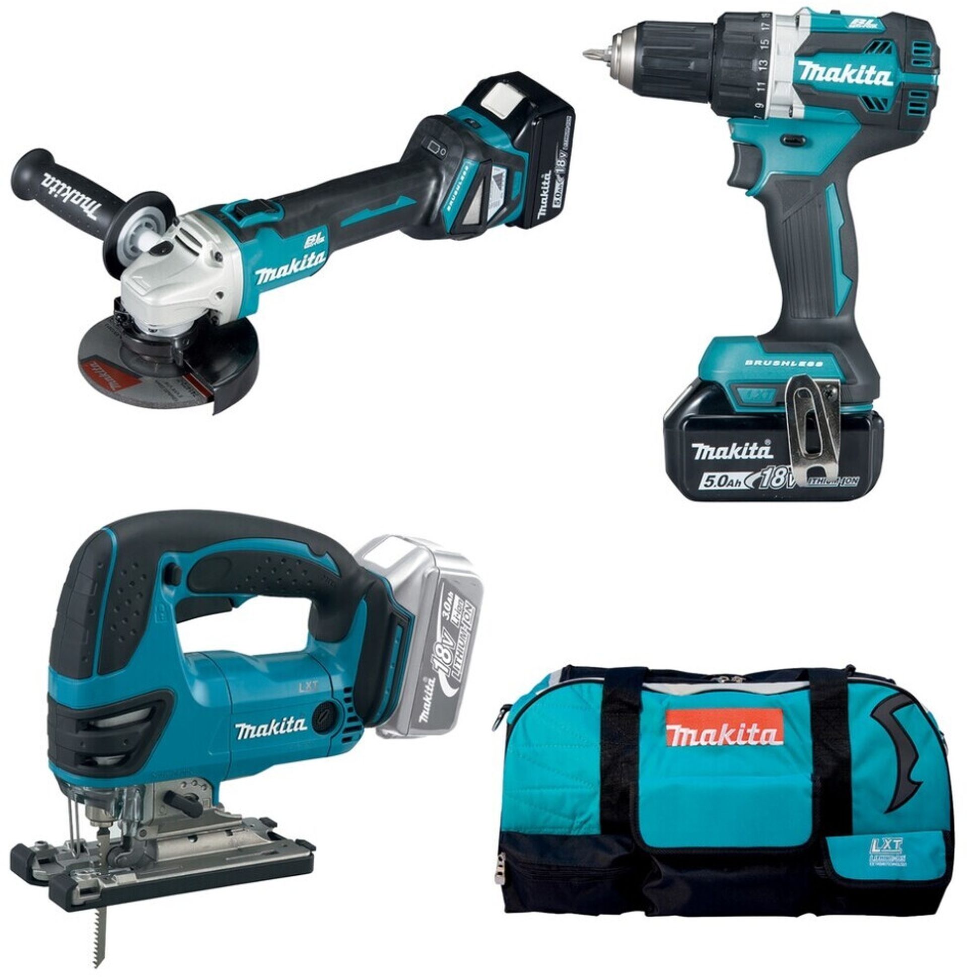 MAKITA DLX3152TX1 Aku sada DDF484Z+DGA511Z+DJV180Z Li-ion LXT 18V/5,0Ah+Taška