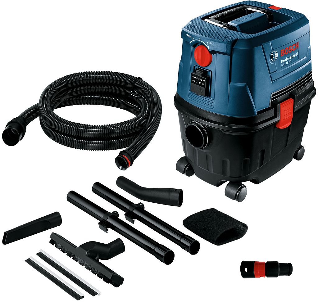 BOSCH GAS 15 PS PROFESSIONAL Vysavač 1100 W, zásuvka, poloautomatický oklep 06019E5100