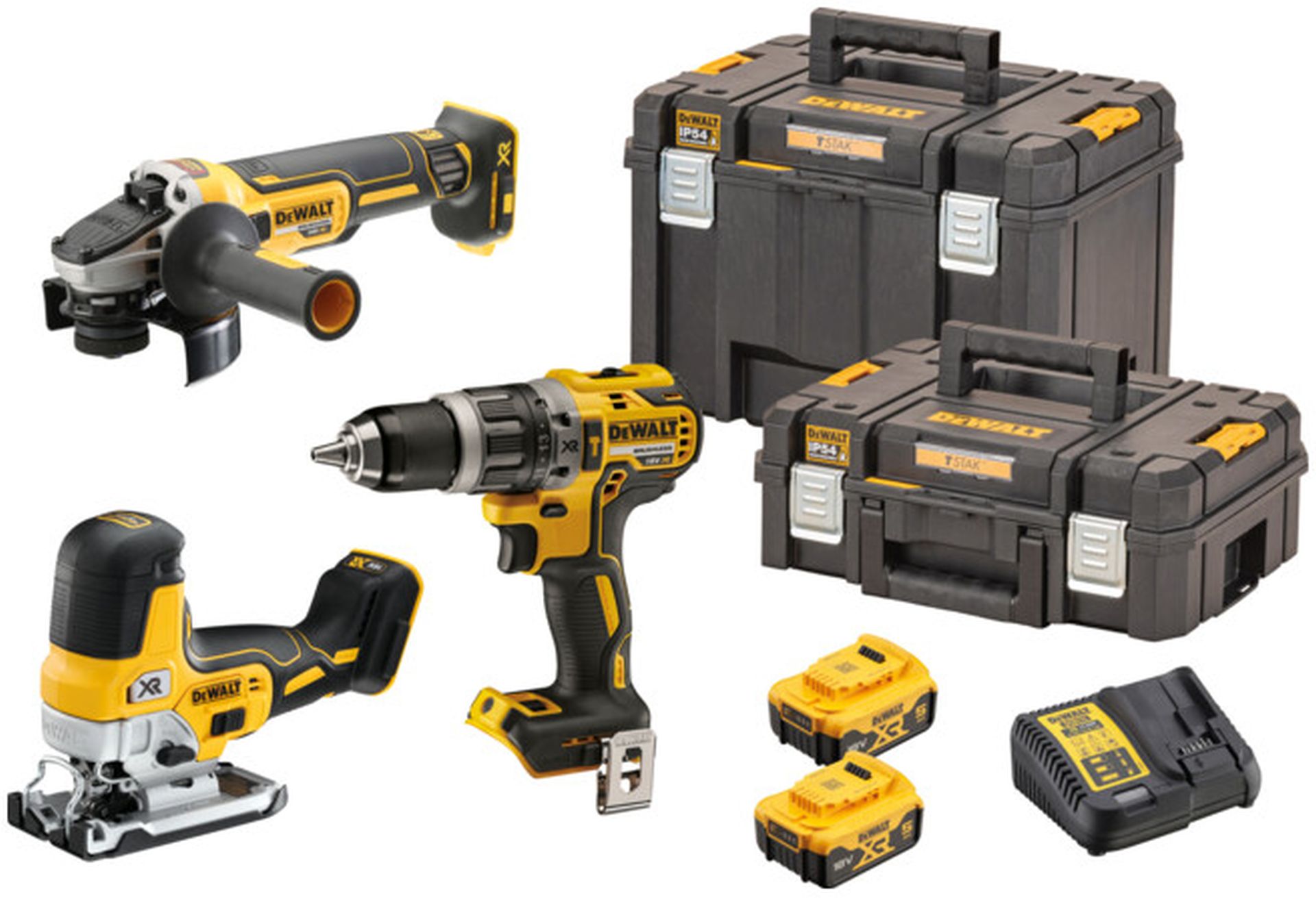 DeWALT DCK329P2T Aku sada nářadí (DCD796+DCG405+DCS335+18V/2x5,0Ah)2xTstak