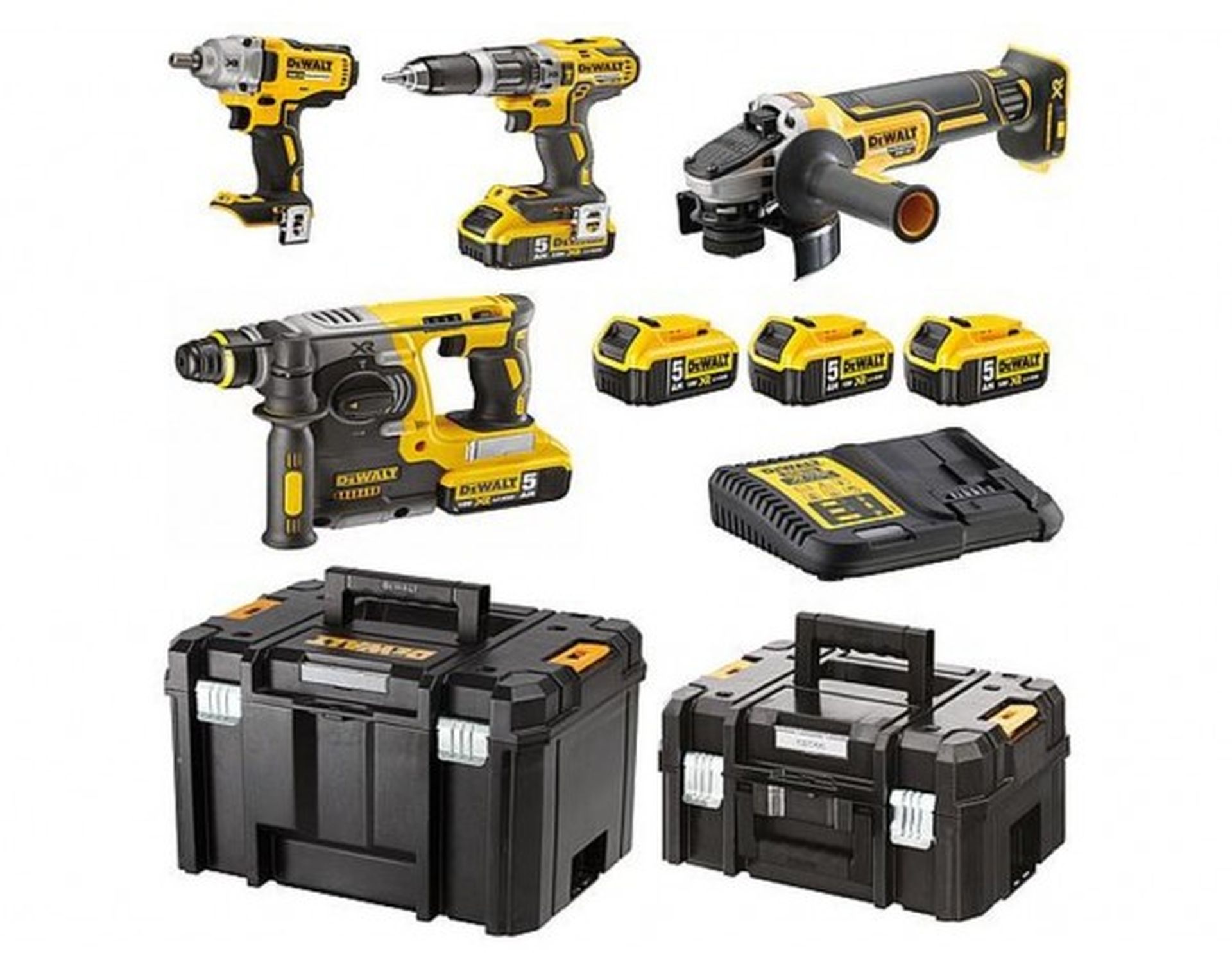 DeWALT DCK428P3T Aku sada nářadí (DCD796+DCH273+DCG405+DCF894+3x 18V/5,0Ah)2xTstak