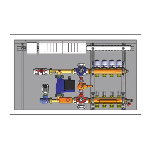 HERZ Kompletní regulační stanice pro podlahové vytápění, zleva, 9-okruhová 3F53219