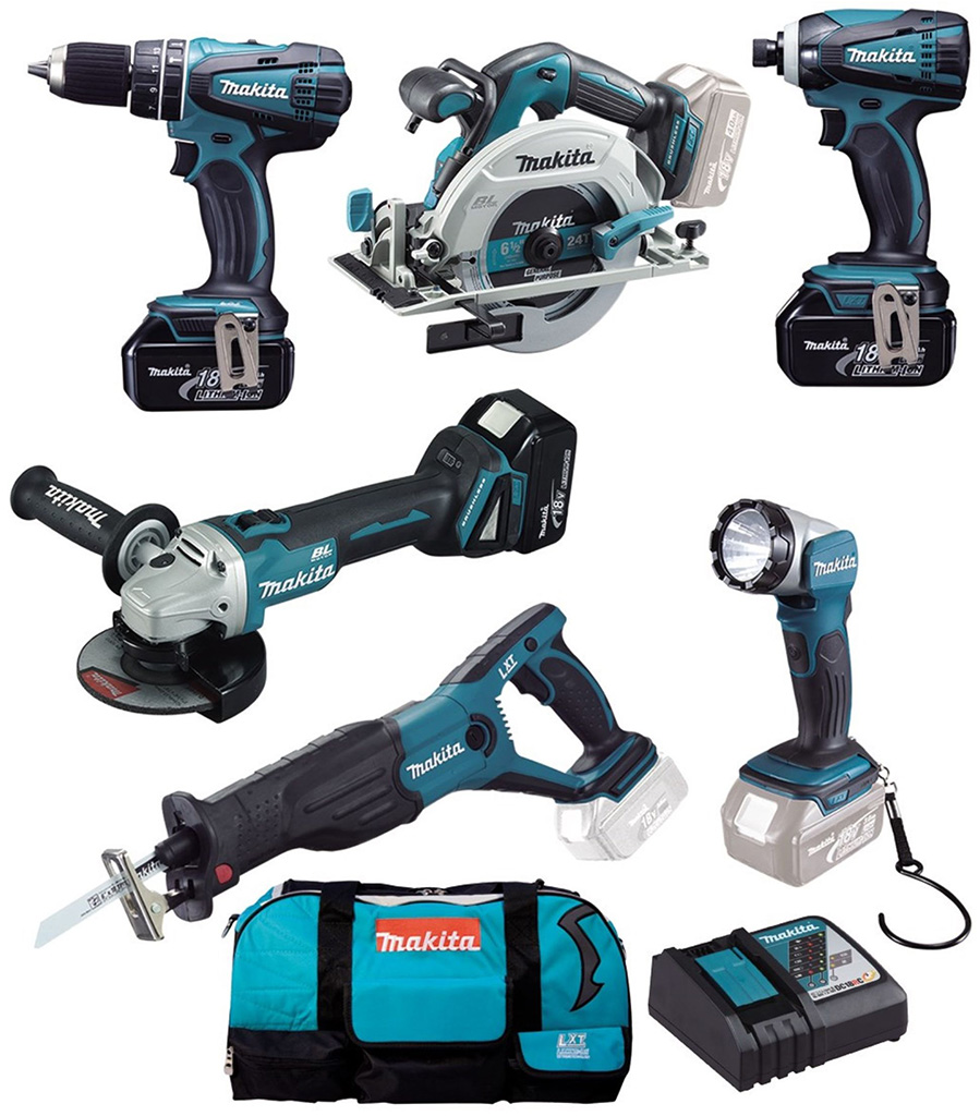 MAKITA DLX6076T Aku sada 18V (DHP458+DGA504+DJR181+DHS680+DTD146+3xBL1850B +DC18RC