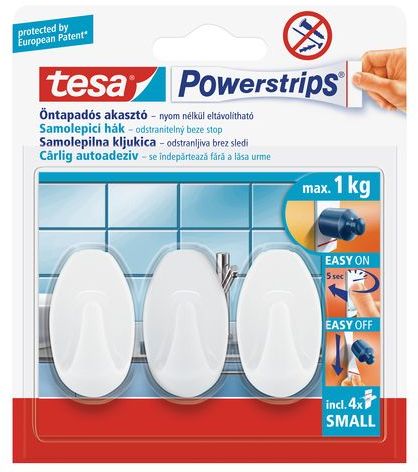 TESA Powerstrips háček oválný malý bílý plast, nosnost 1kg 57533-00101-01